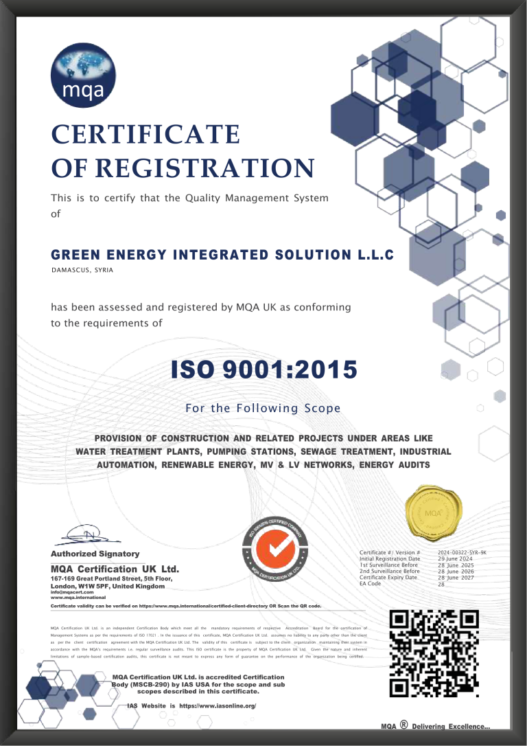green energy iso9001 certificate